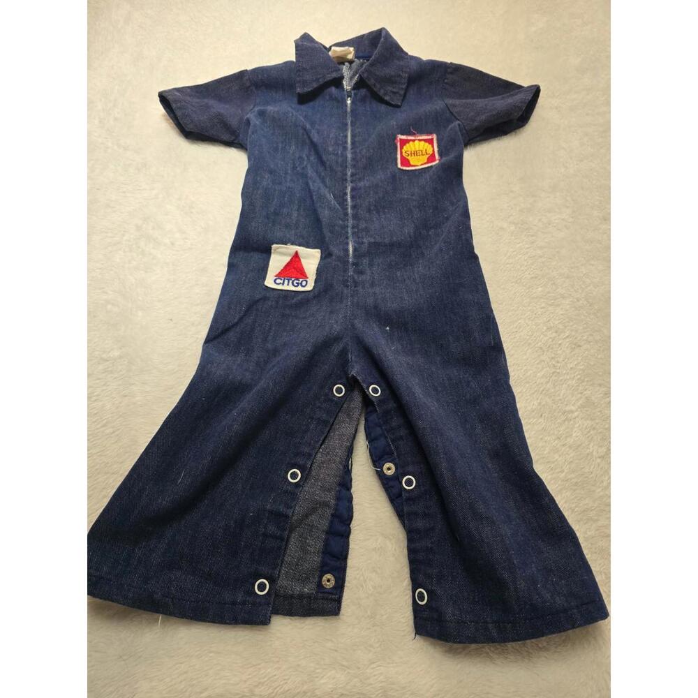 Vintage boys denim jumper rompe: Denim Coveralls 2T Romper Kids Oil and Gas